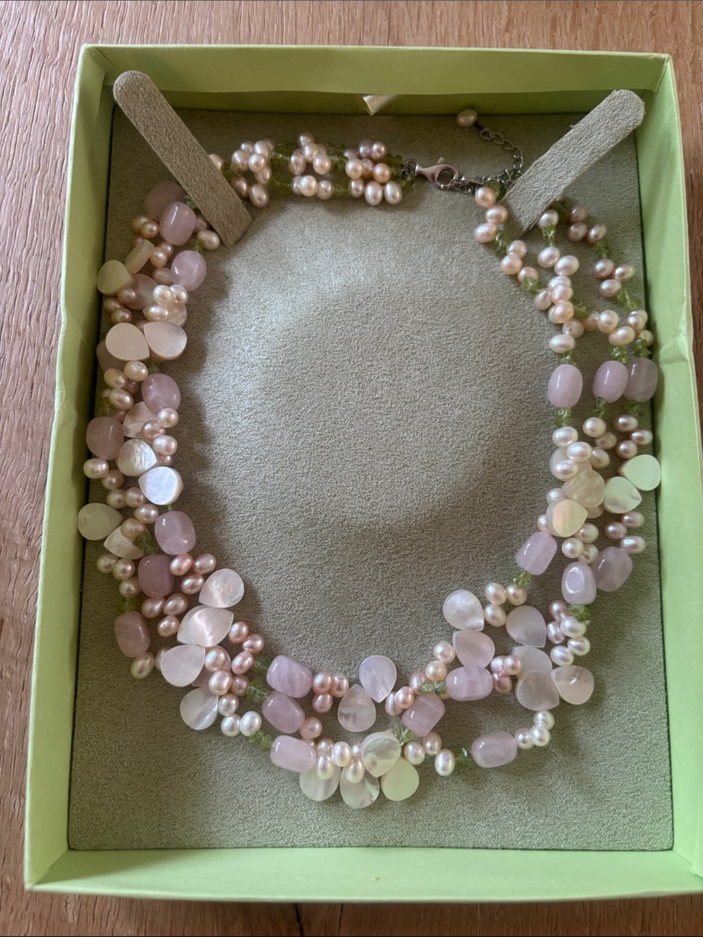 Ross-Simons Pink Mother-of-Pearl & Pearl Cluster Bib Necklace